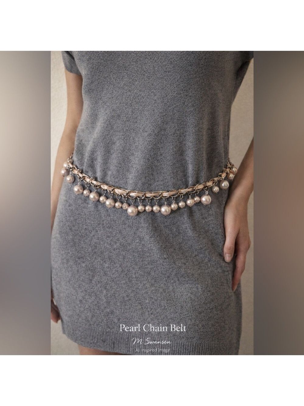 Vintage Pearl Chain Leather Ribbon Belt | Adjustable 31–46”